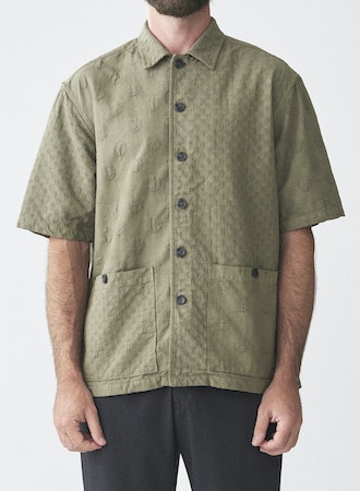 Sage De Cret Cotton Dot Jacquard Combination Short Sleeve Shirt