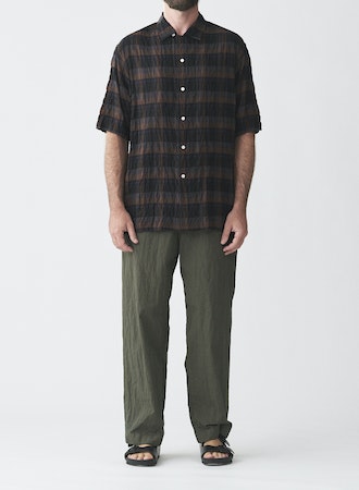 Sage De Cret Shirring Check Short Sleeve Open Collar shirt Leo Boutique