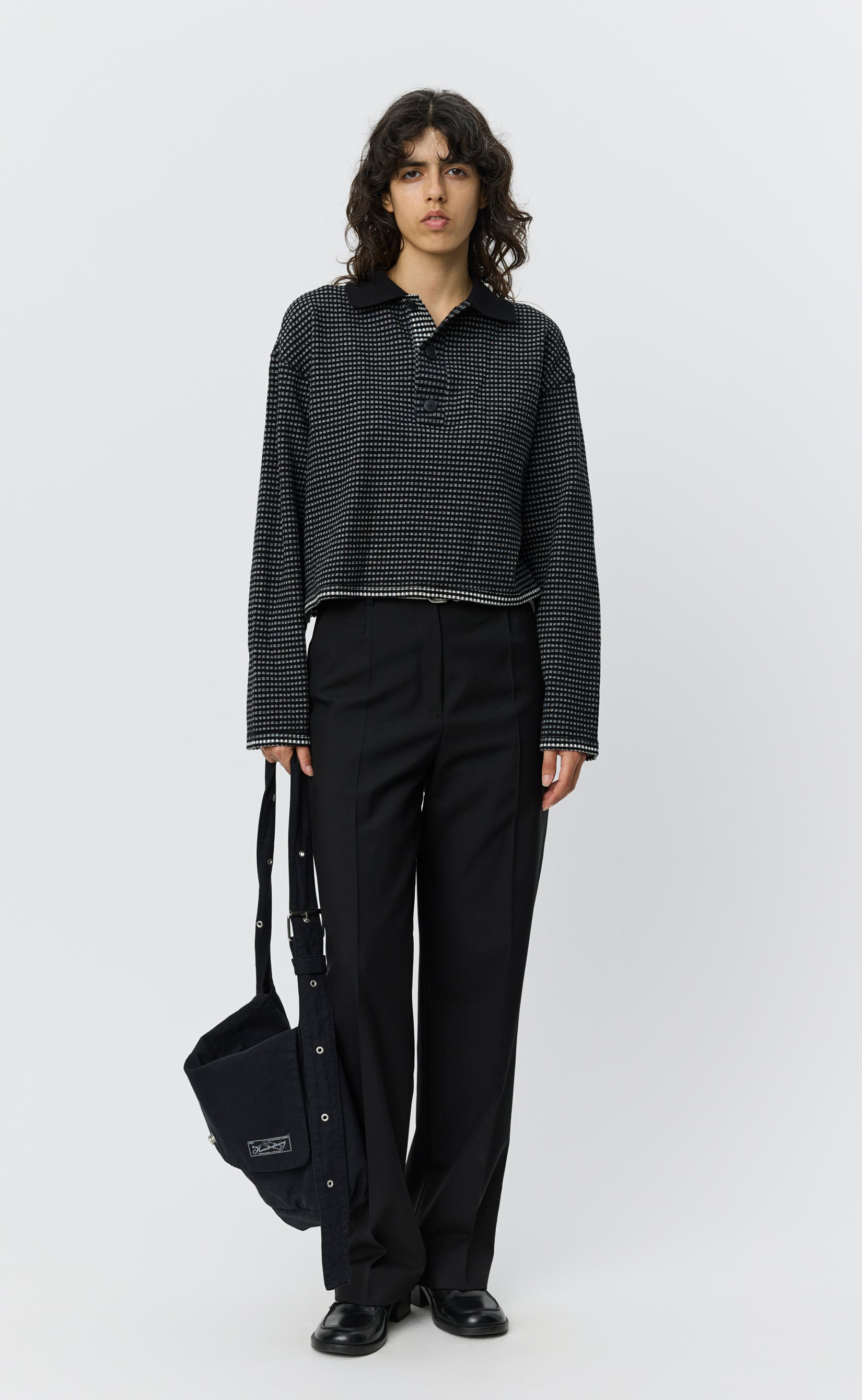 MFPEN Cropped L/S Polo | Black Check LEO BOUTIQUE – Leo Boutique