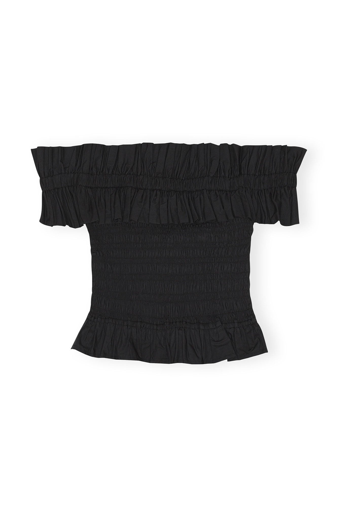 LEO boutique cotton poplin off-shoulder smock top black GANNI