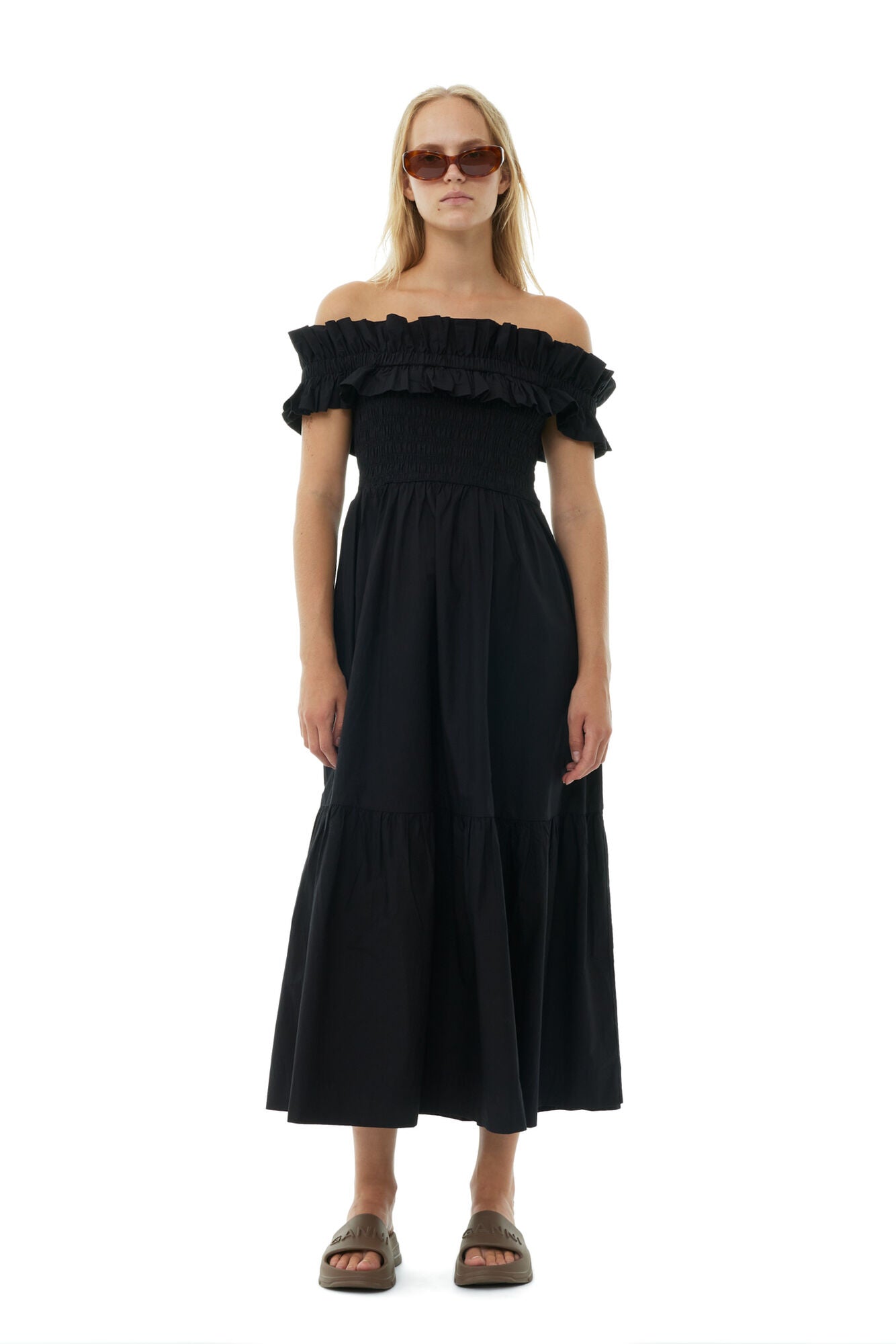 LEO boutique cotton poplin long smock dress black GANNI