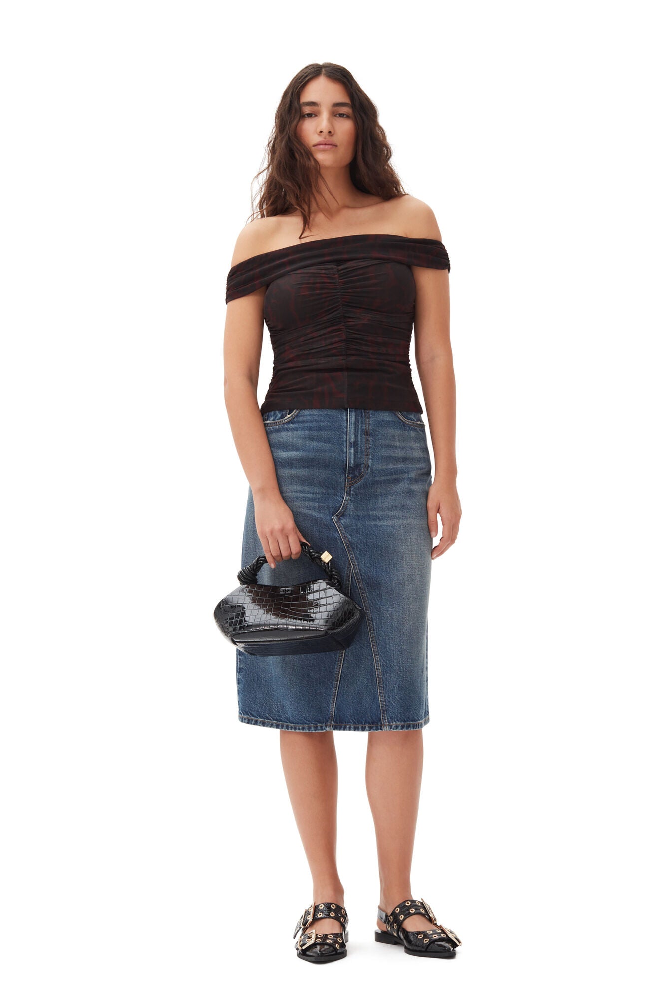 GANNI Heavy Washed Denim Midi Skirt Dark Blue LEO BOUTIQUE