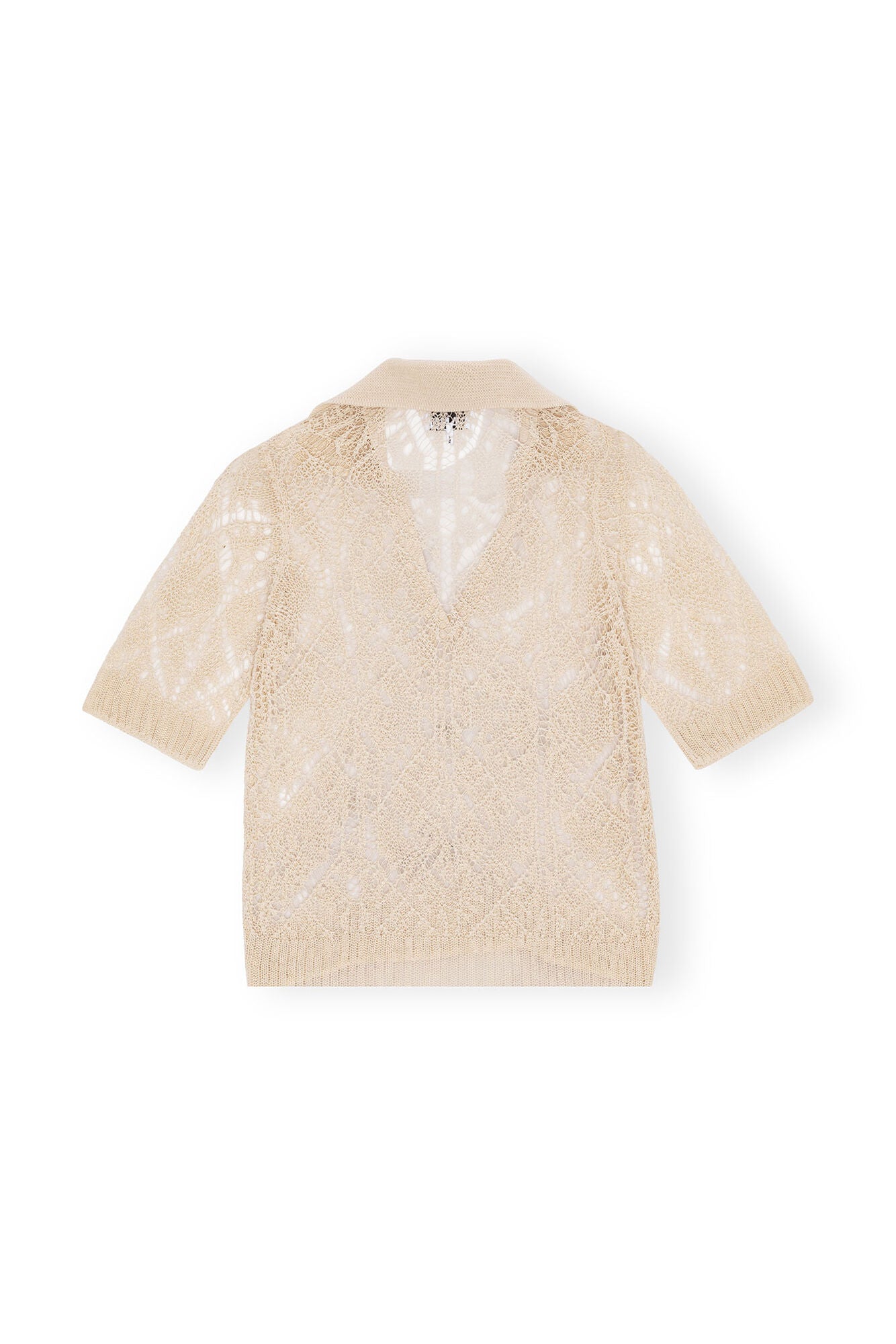 LEO boutique thin cotton lace short sleeve polo egret GANNI