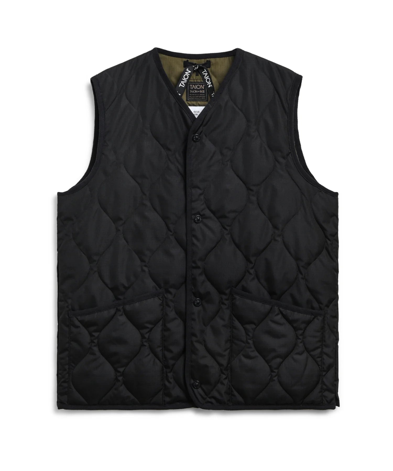 TAION Military V Neck Snap Button Down Vest Black LEO BOUTIQUE