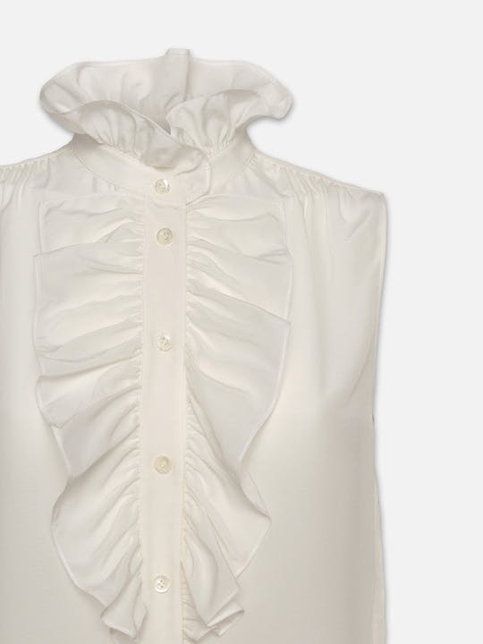 FRAME sleeveless ruffle front blouse | cream LEO BOUTIQUE