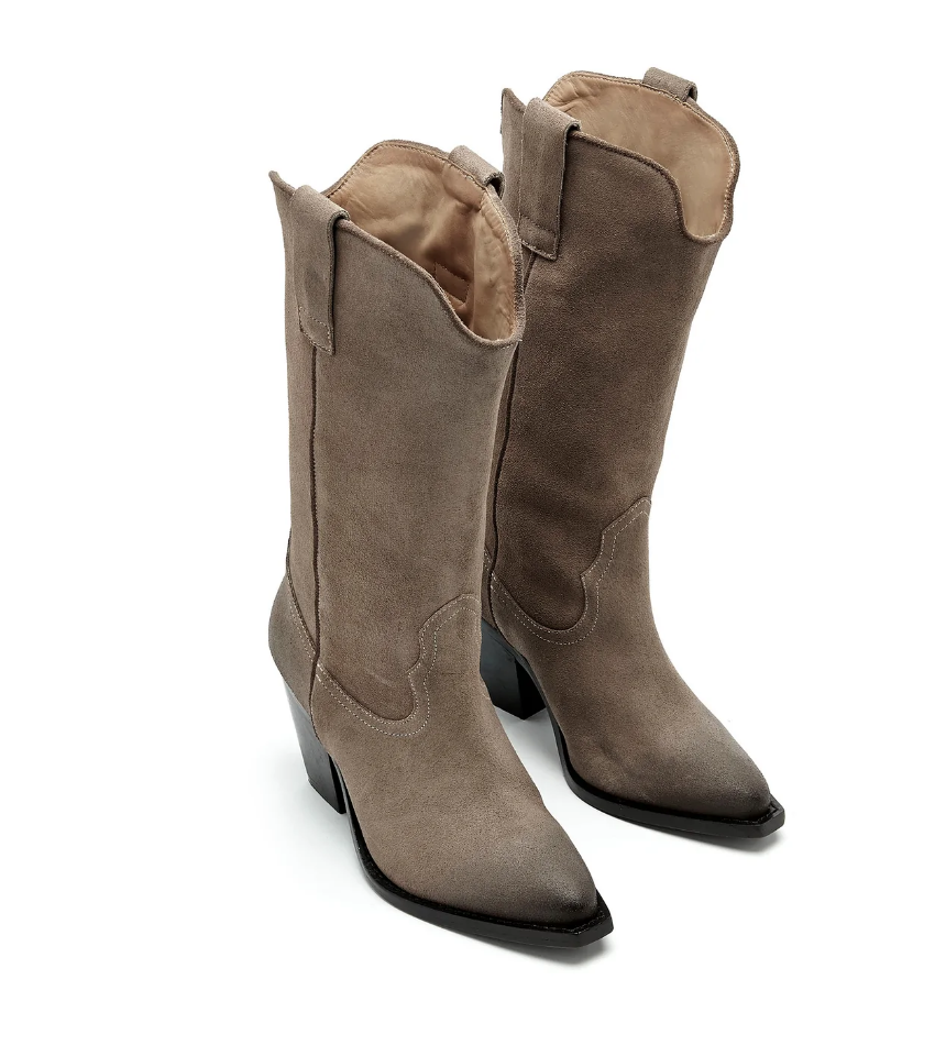 Zara Western Tall Boot | Taupe Suede