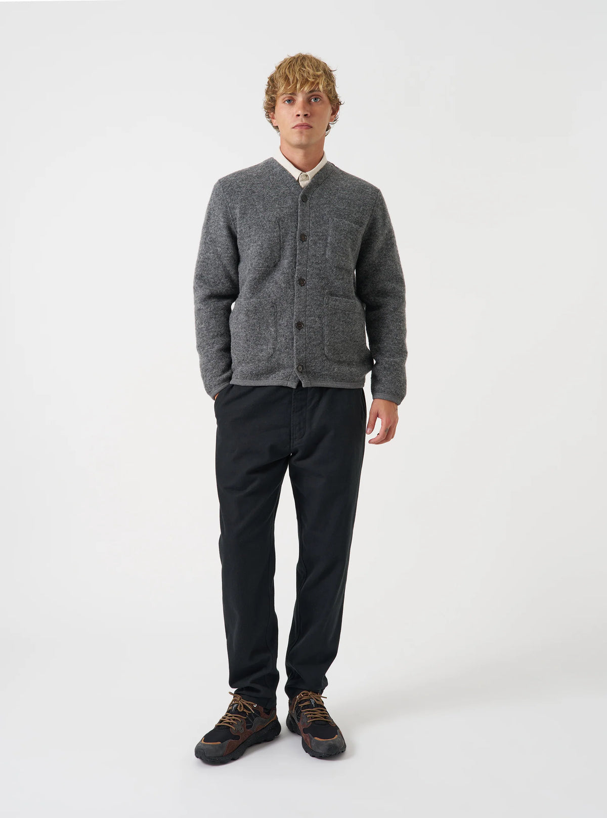 UNIVERSAL WORKS Wool Fleece Cardigan | Grey Marl LEO BOUTIQUE