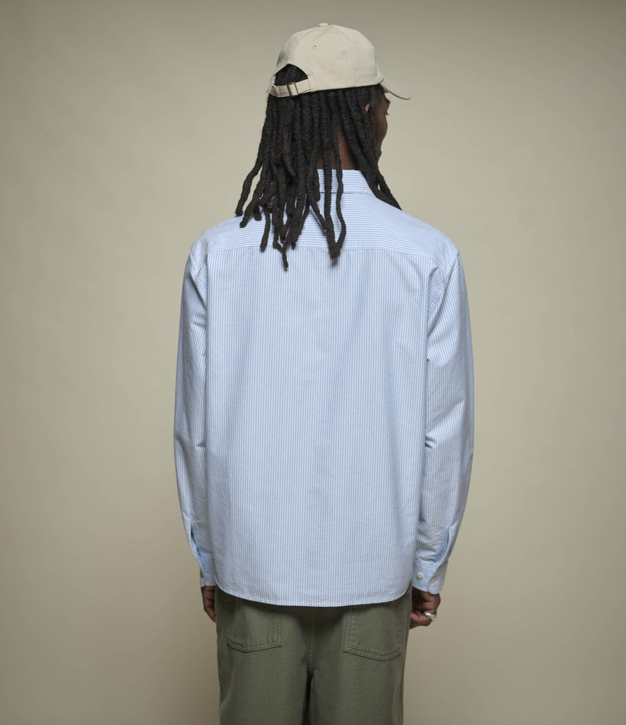 MERZ B. SCHWANEN Shirt 11OX Modern-Cut Cotton Oxford Long Sleeve Shirt | 67ST Stripes Light Blue LEO BOUTIQUE