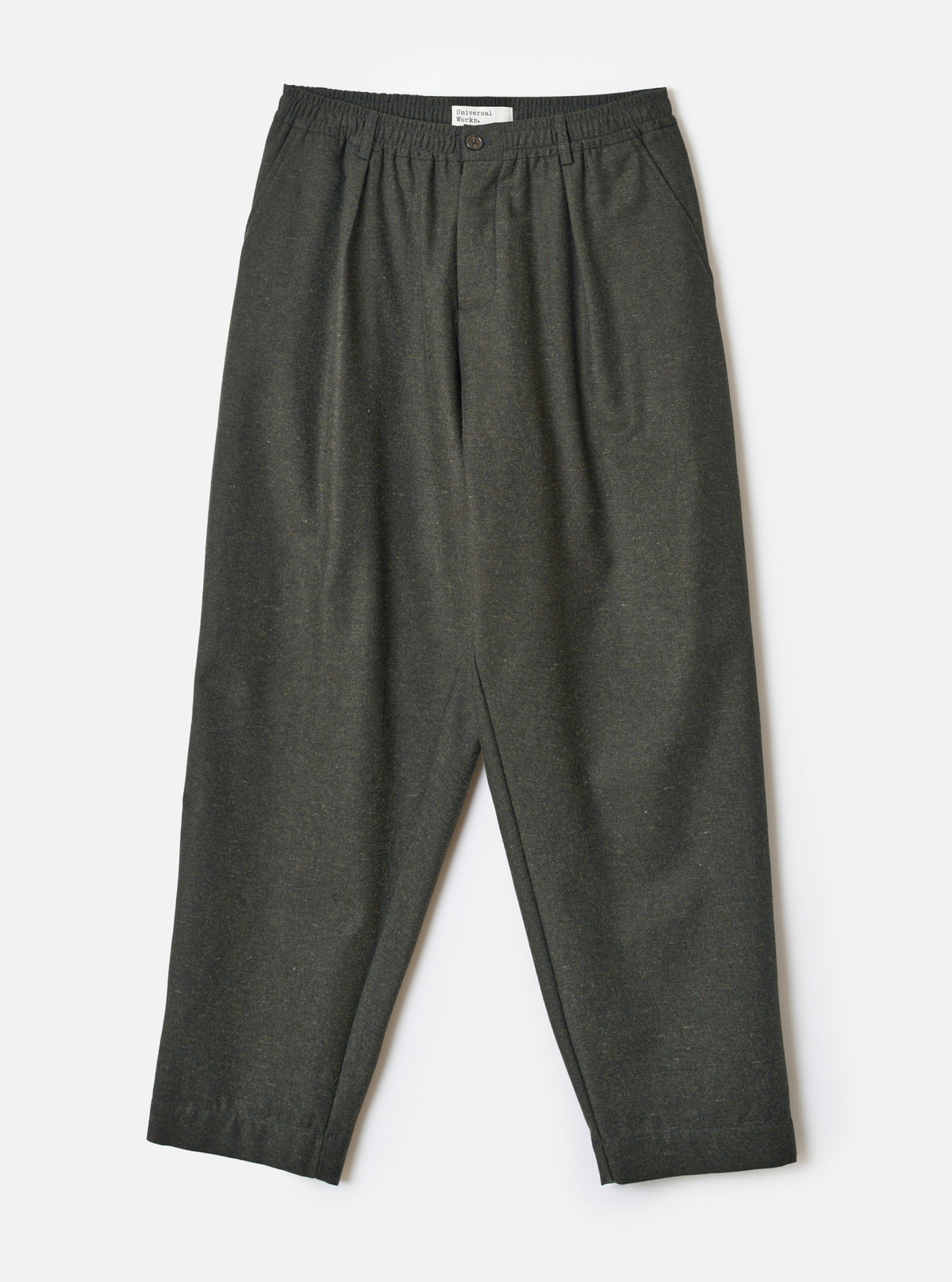 UNIVERSAL WORKS Pleated Track Pant | Recycled It Tweed | Olive LEO BOUTIQUE 