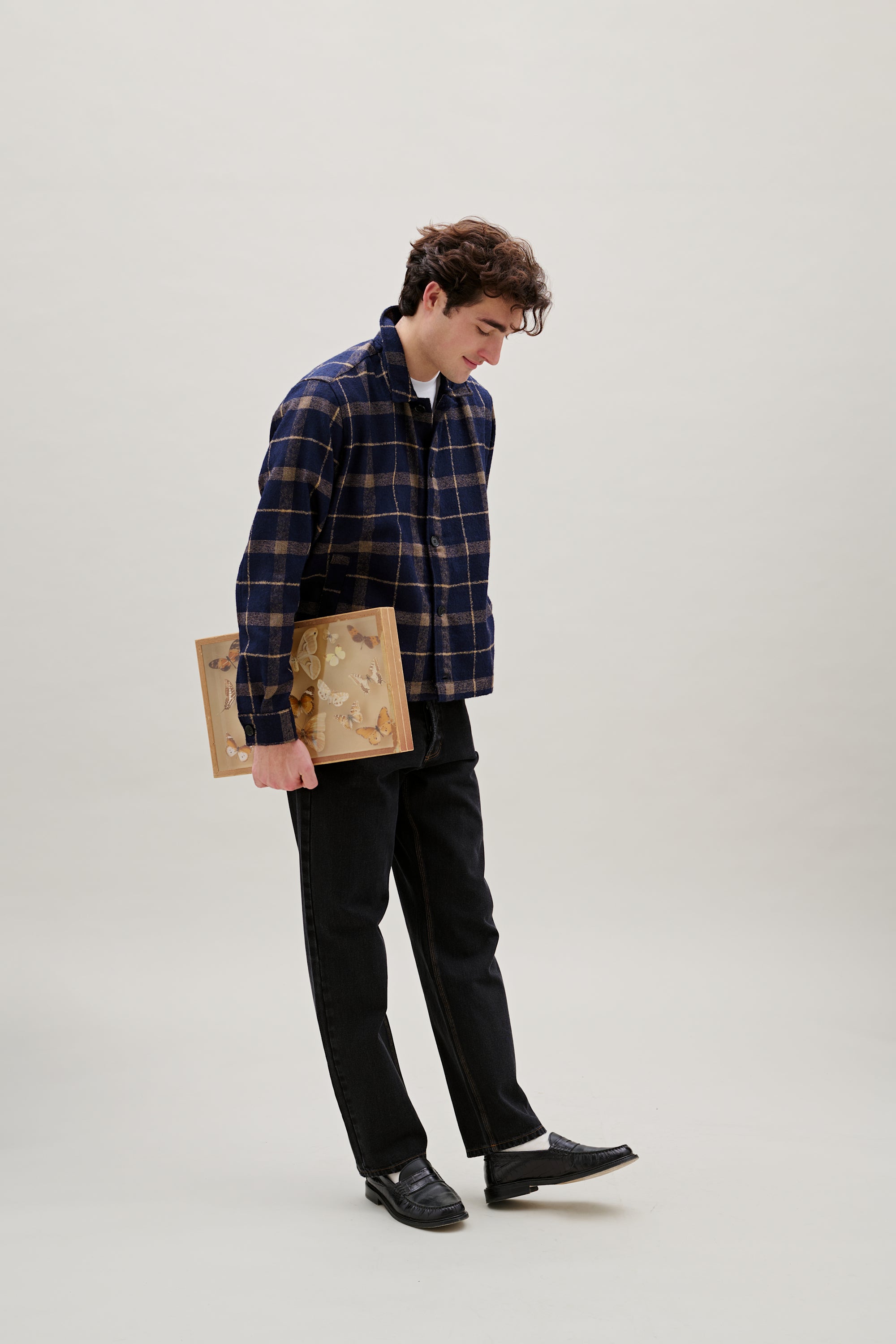 FORET Sun Wool Relaxed Fit Check OverShirt | Navy LEO BOUTIQUE