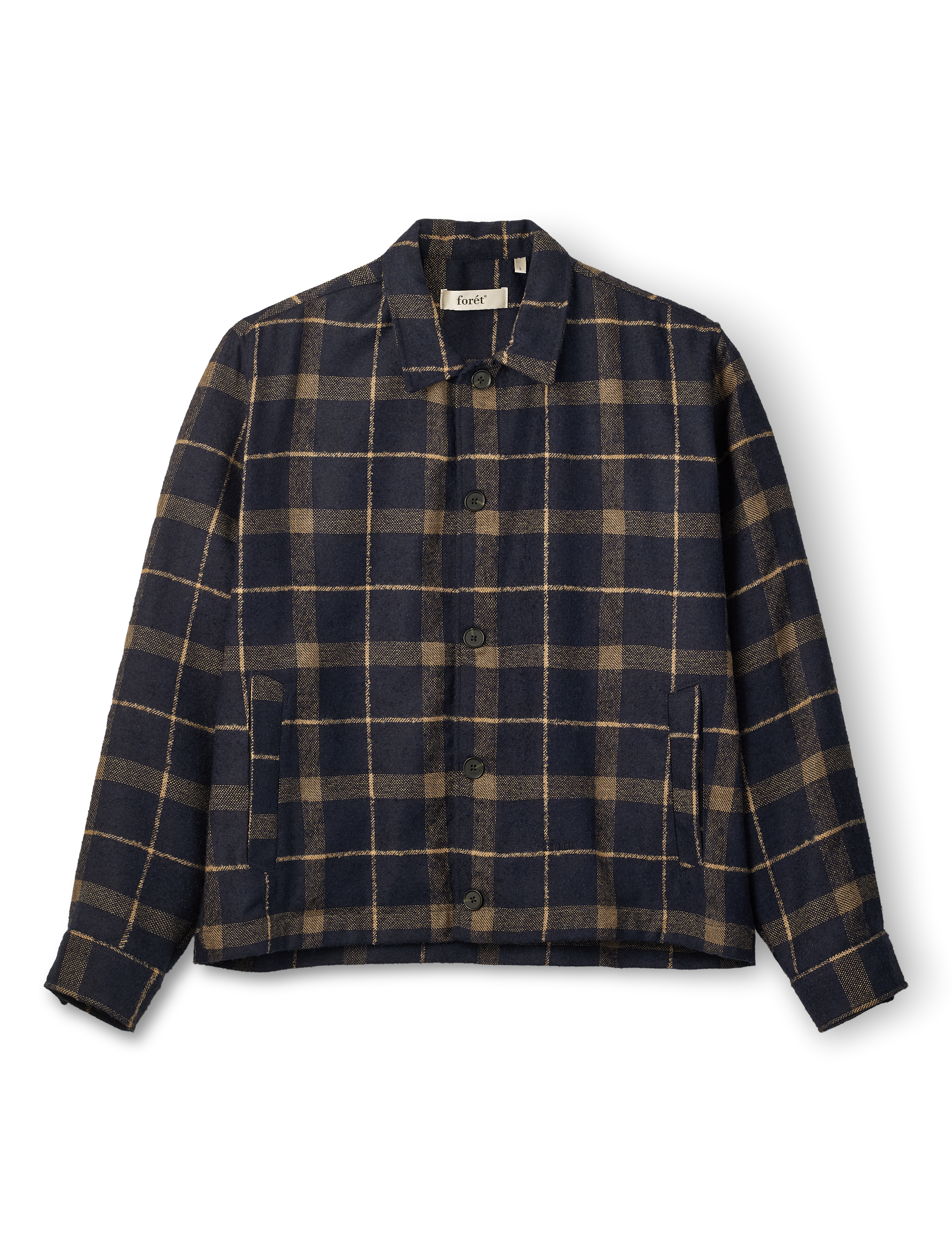 FORET Sun Wool Relaxed Fit Check OverShirt | Navy LEO BOUTIQUE