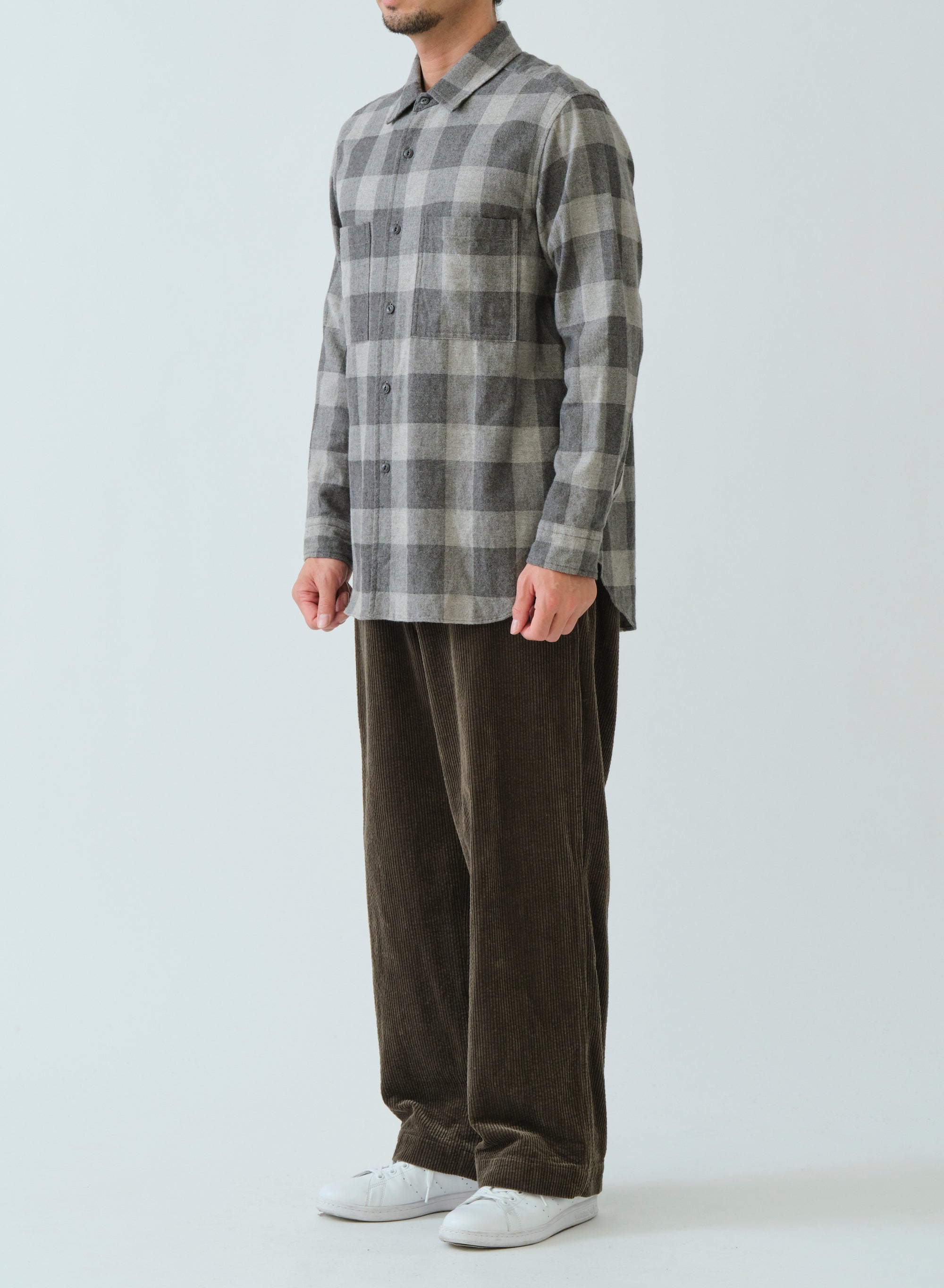 SAGE DE CRET CO/WO Flannel Check CPO Type Shirt | Light Grey LEO BOUTIQUE