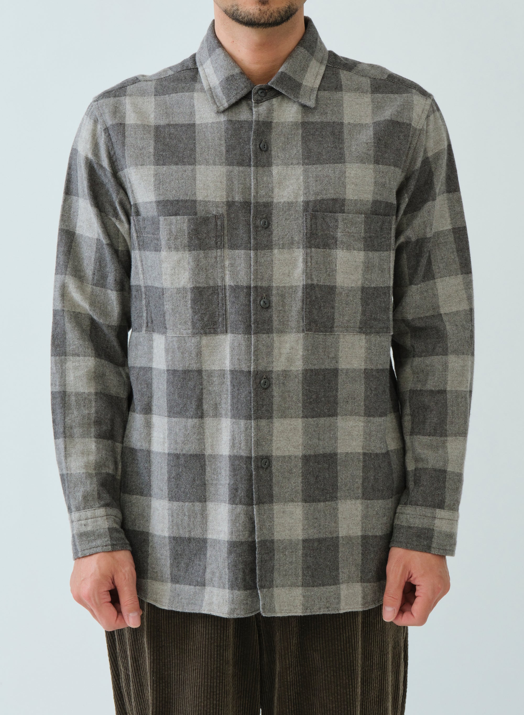 SAGE DE CRET CO/WO Flannel Check CPO Type Shirt | Light Grey LEO BOUTIQUE