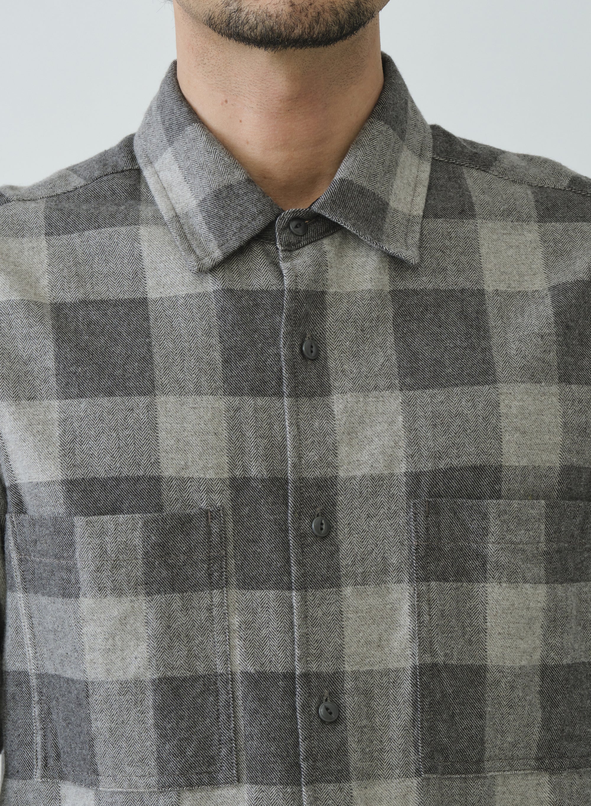 SAGE DE CRET CO/WO Flannel Check CPO Type Shirt | Light Grey LEO BOUTIQUE