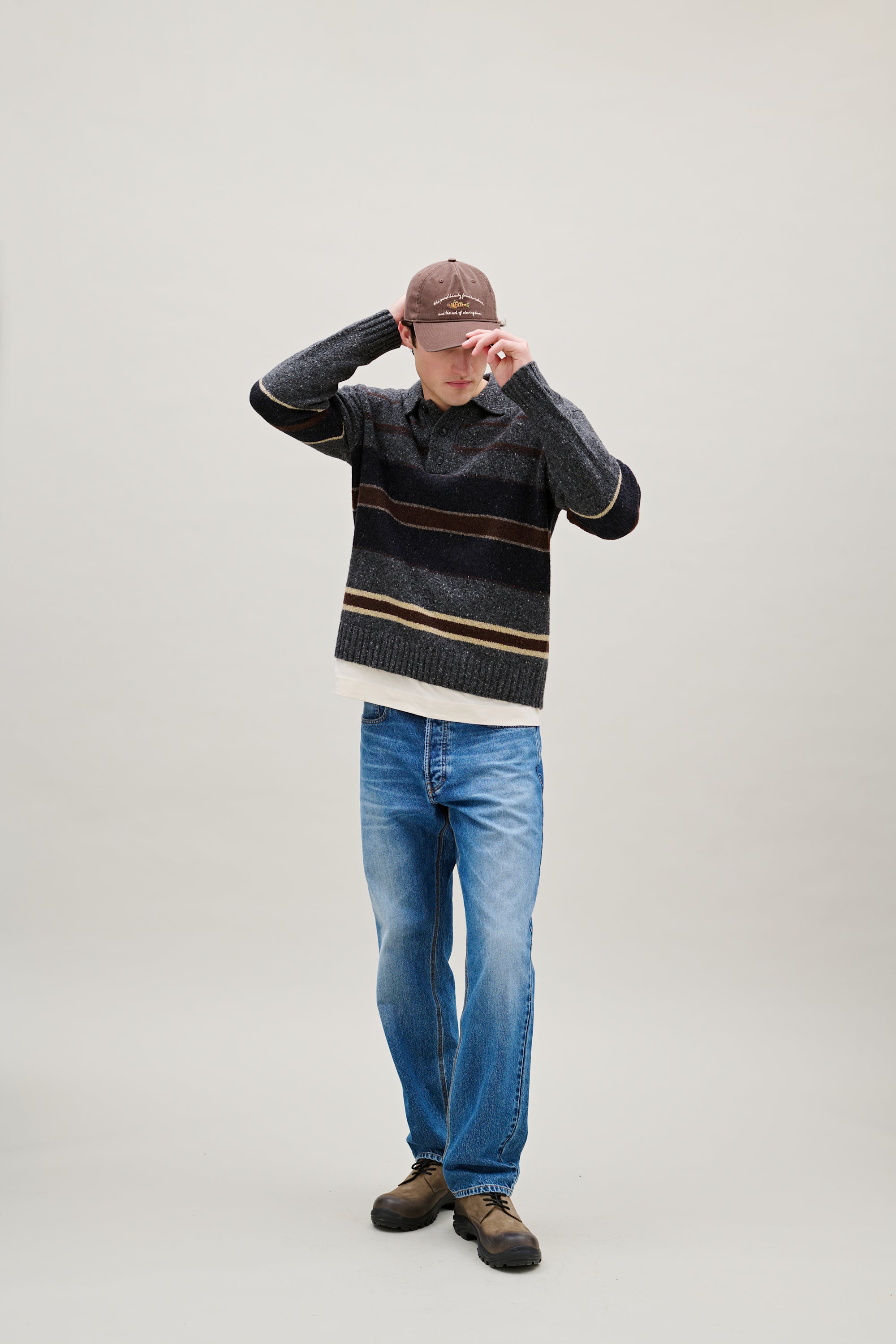 FORÉT Dawn Stripe Knit Polo | Grey Melange LEO BOUTIQUE 