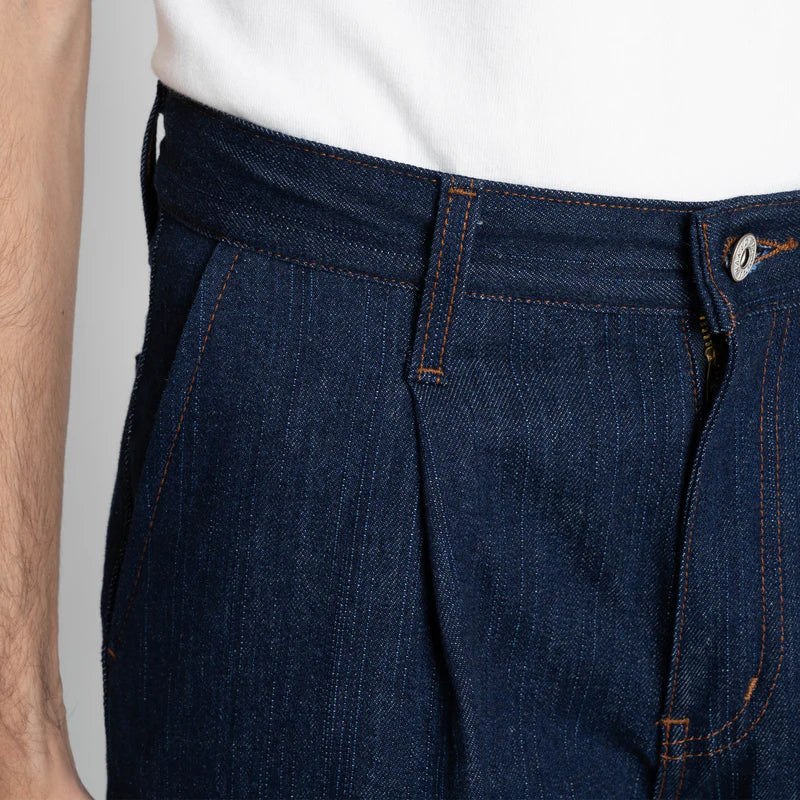 Pleated Trouser | Vertical Slub Denim