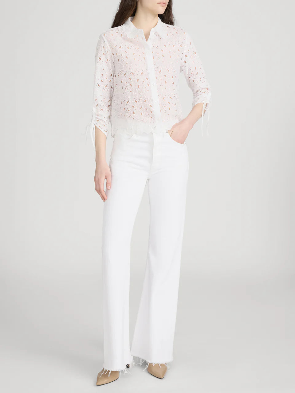 FRAME The Paisley Cinch Sleeve Shirt | White LEO BOUTIQUE 