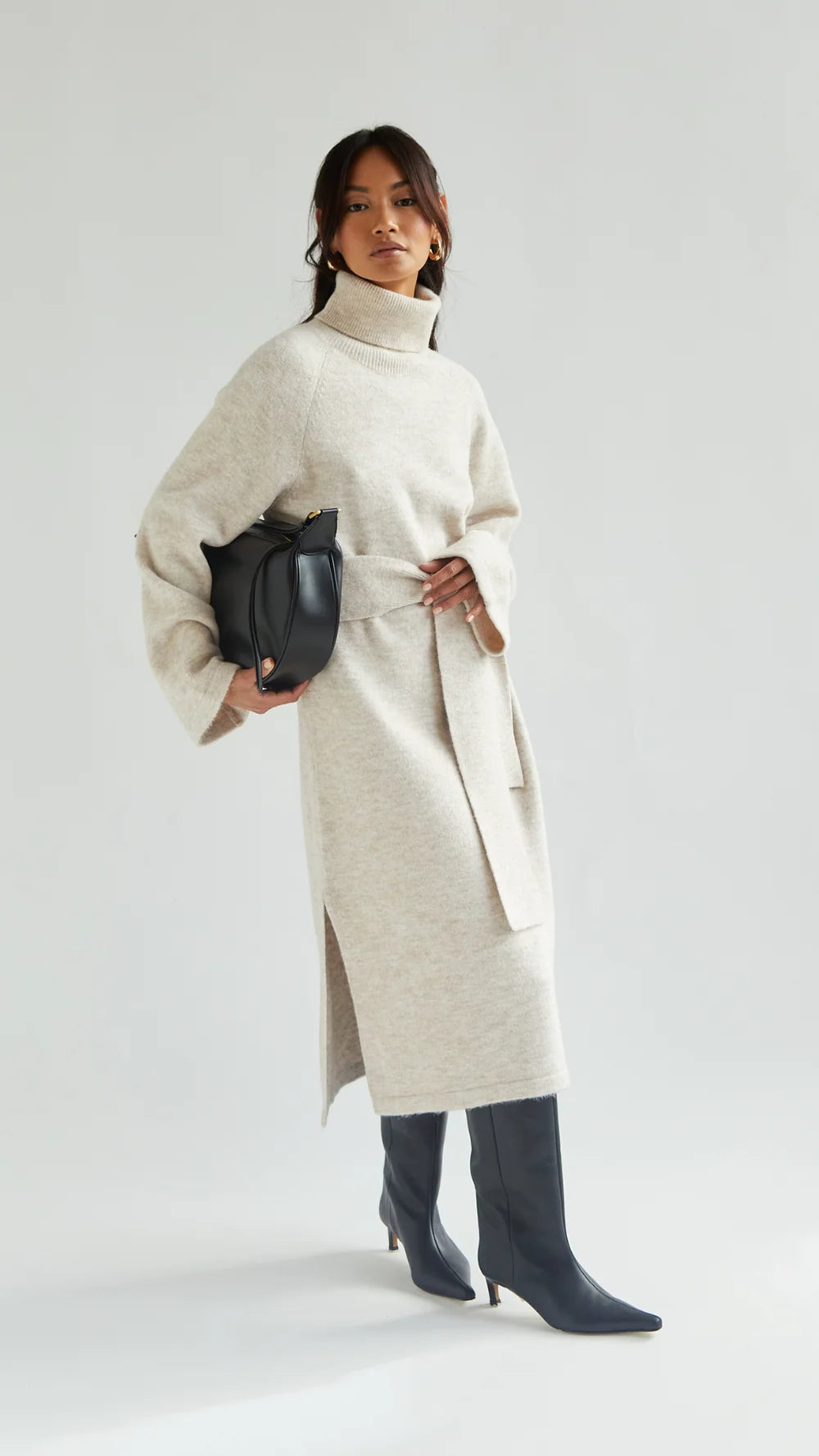 LEO BOUTIQUE Abbie Knit Turtleneck Dress | Sand CHARLI