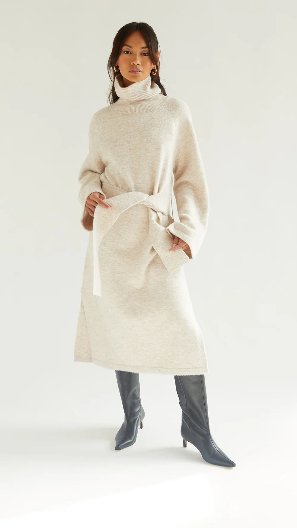 LEO BOUTIQUE Abbie Knit Turtleneck Dress | Sand CHARLI