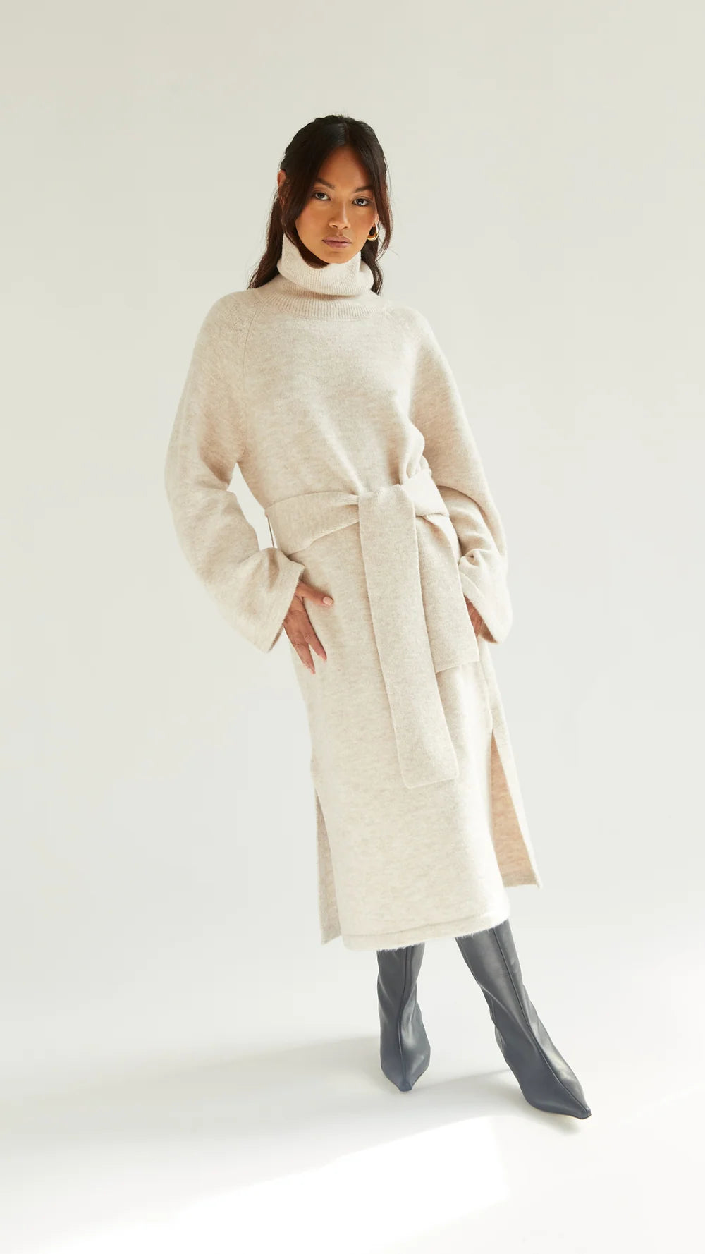 LEO BOUTIQUE Abbie Knit Turtleneck Dress | Sand CHARLI