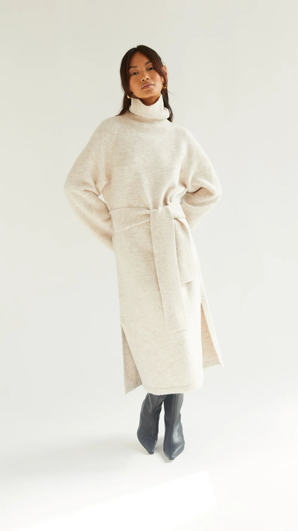 LEO BOUTIQUE Abbie Knit Turtleneck Dress | Sand CHARLI