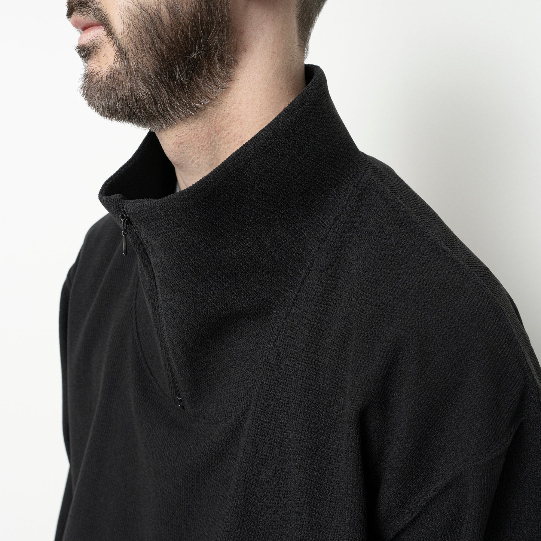 STILL BY HAND High Neck Zip Up Jumper | Black LEO BOUTIQUE