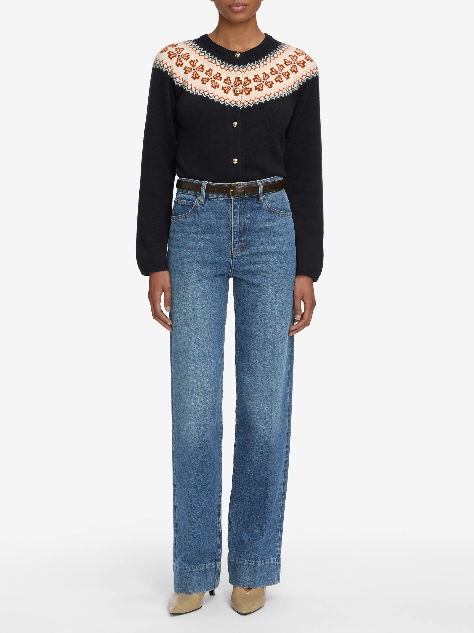 LEO BOUTIQUE The Cashmere Fairisle Cardi | Navy FRAME DENIM 