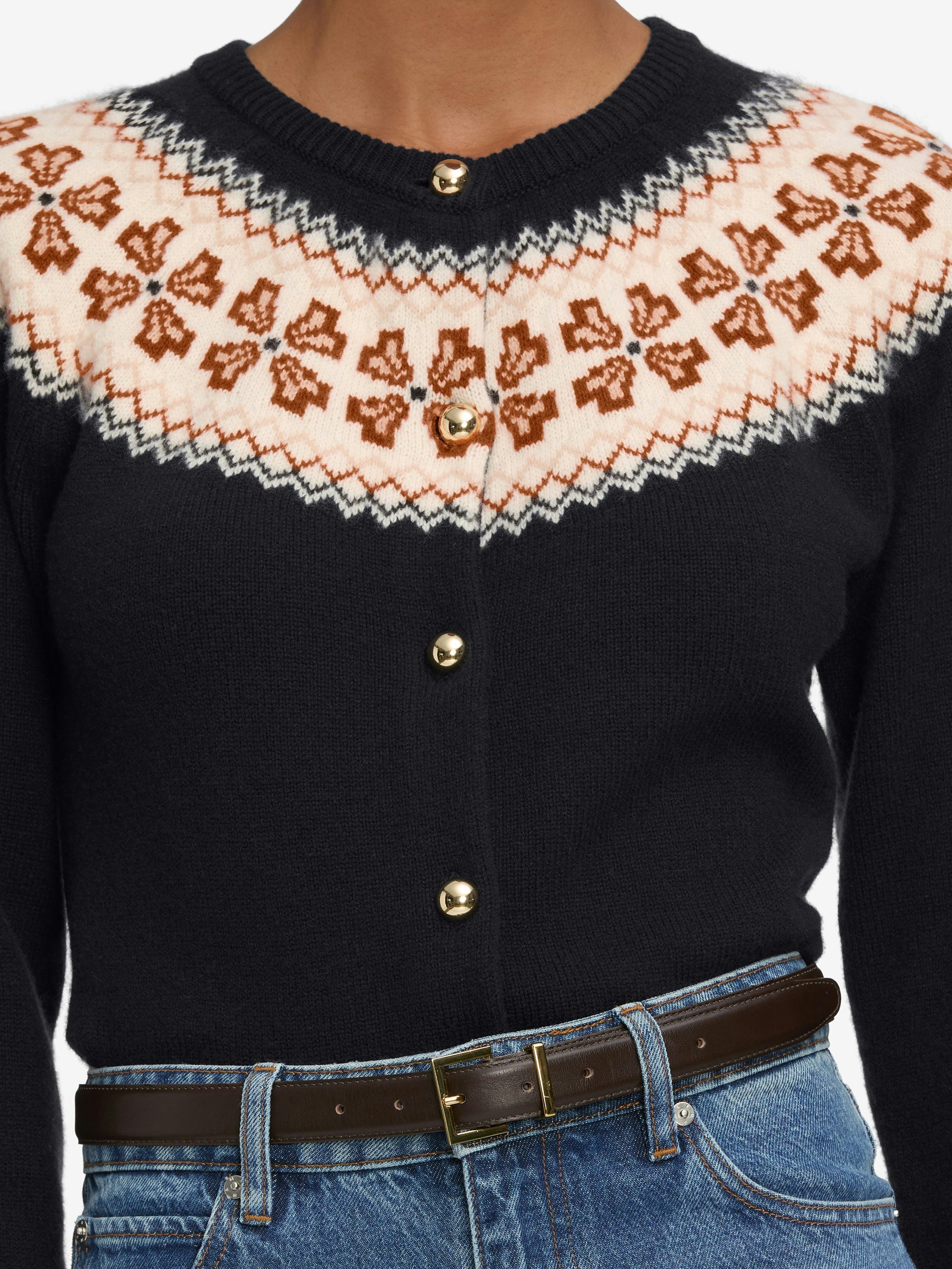 LEO BOUTIQUE The Cashmere Fairisle Cardi | Navy FRAME DENIM 