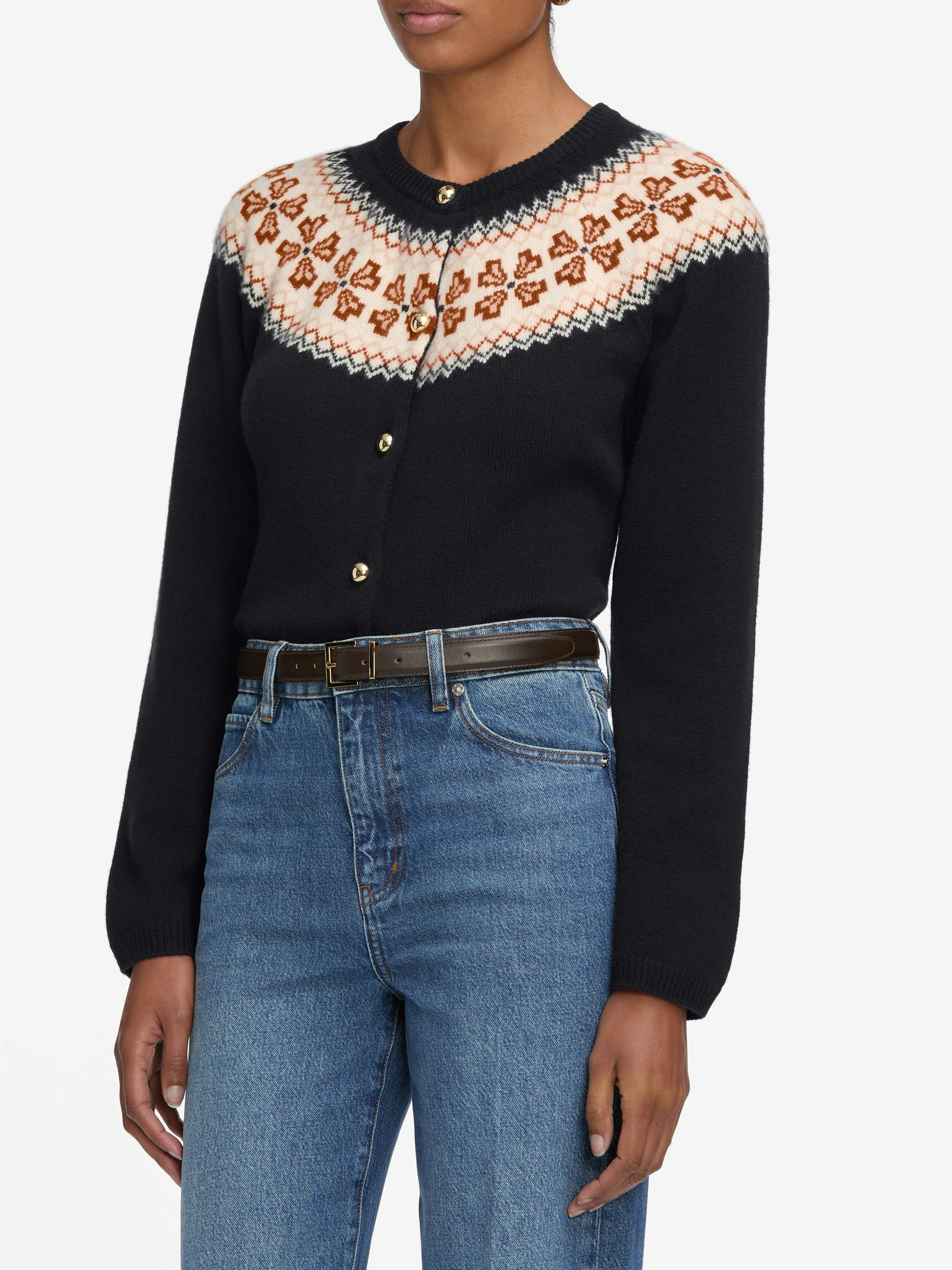 LEO BOUTIQUE The Cashmere Fairisle Cardi | Navy FRAME DENIM 