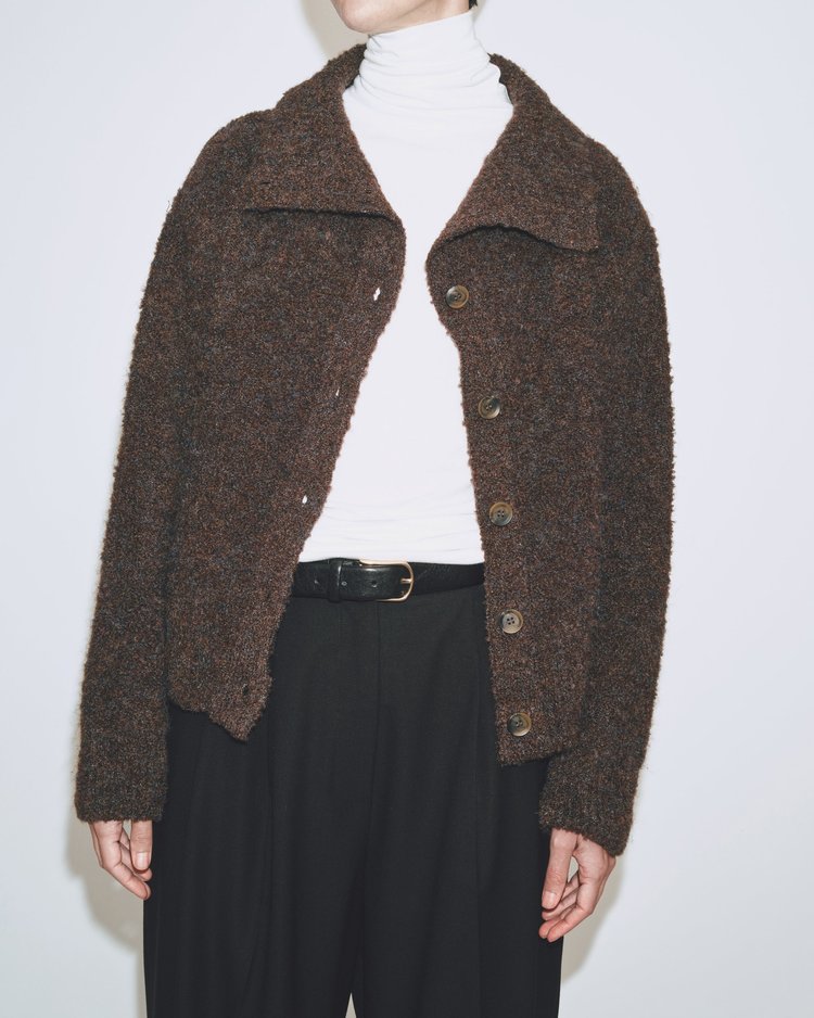 MIJEONG PARK Spread Collar Boucle Cardigan | Brown LEO BOUTIQUE