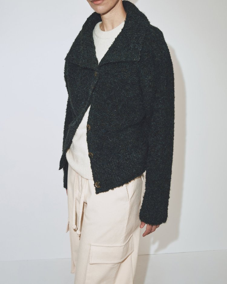 MIJEONG PARK Spread Collar Boucle Cardigan | Navy/Olive LEO BOUTIQUE