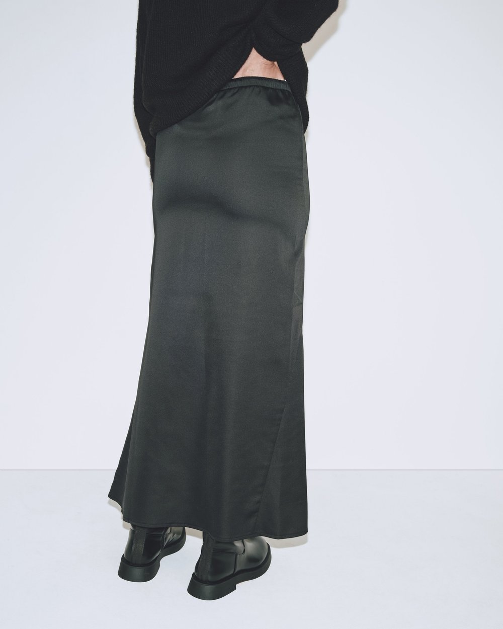 MIJEONG PARK Stretch Satin Maxi Skirt Black LEO BOUTIQUE 