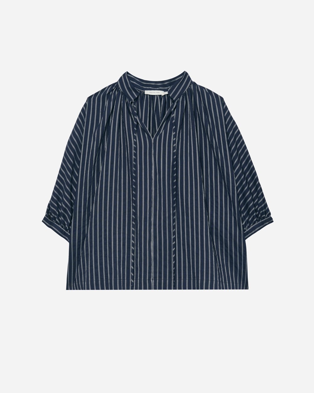 Mijeong Park Striped Shirred Blouse | Navy LEO BOUTIQUE