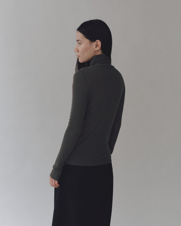 MIJEONG PARK Thin Ribbed Roll Neck Top | Dark Gray LEO BOUTIQUE