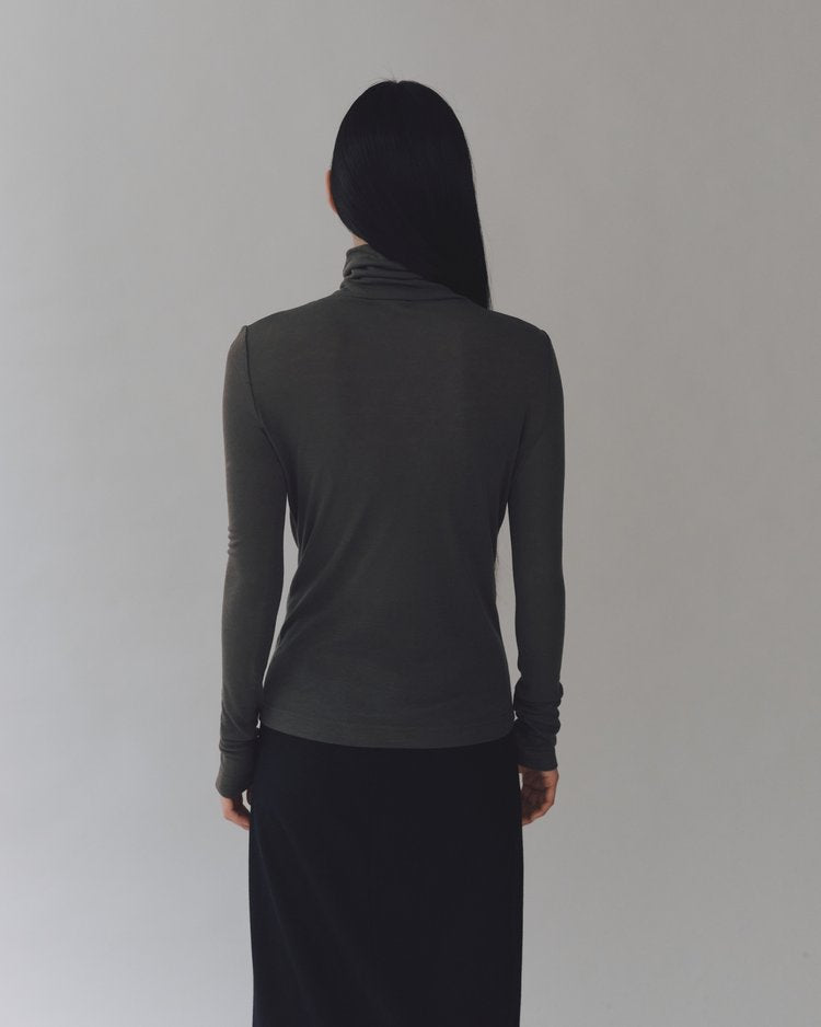 MIJEONG PARK Thin Ribbed Roll Neck Top | Dark Gray LEO BOUTIQUE