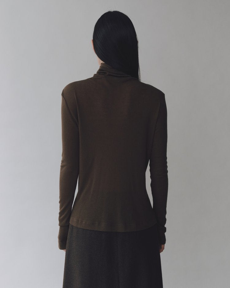 MIJEONG PARK Thin Ribbed Roll Neck Top | Brown LEO BOUTIQUE