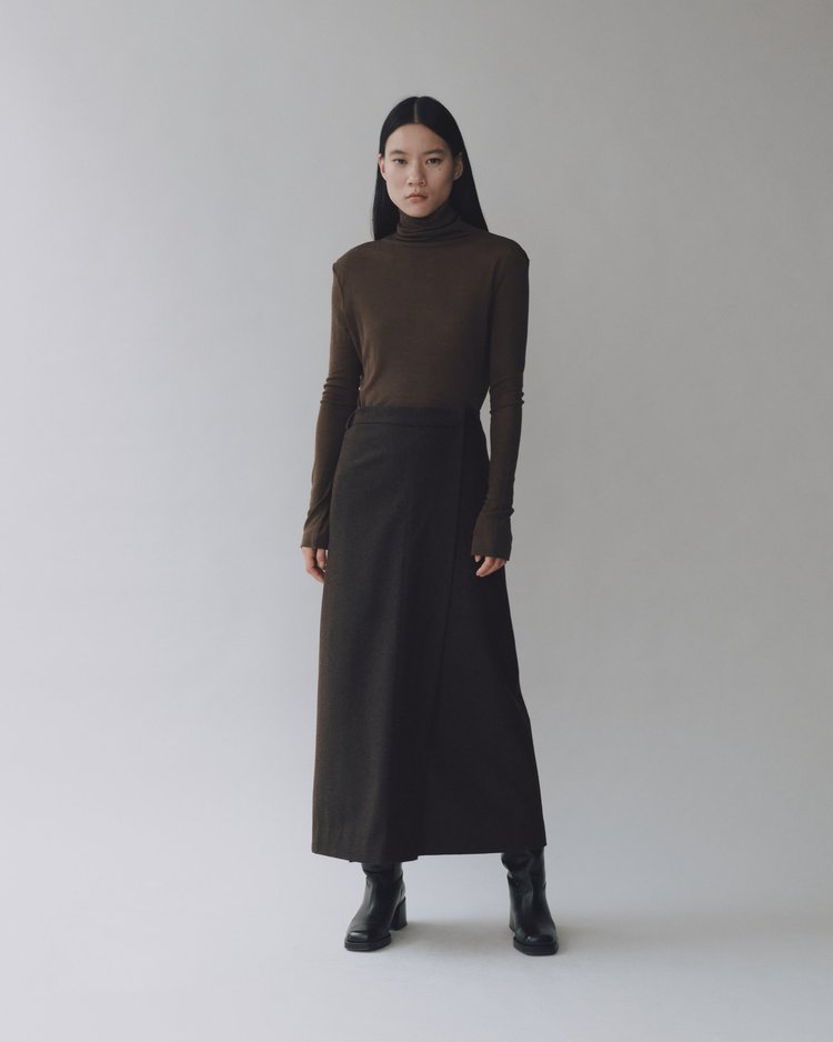 MIJEONG PARK Thin Ribbed Roll Neck Top | Brown LEO BOUTIQUE