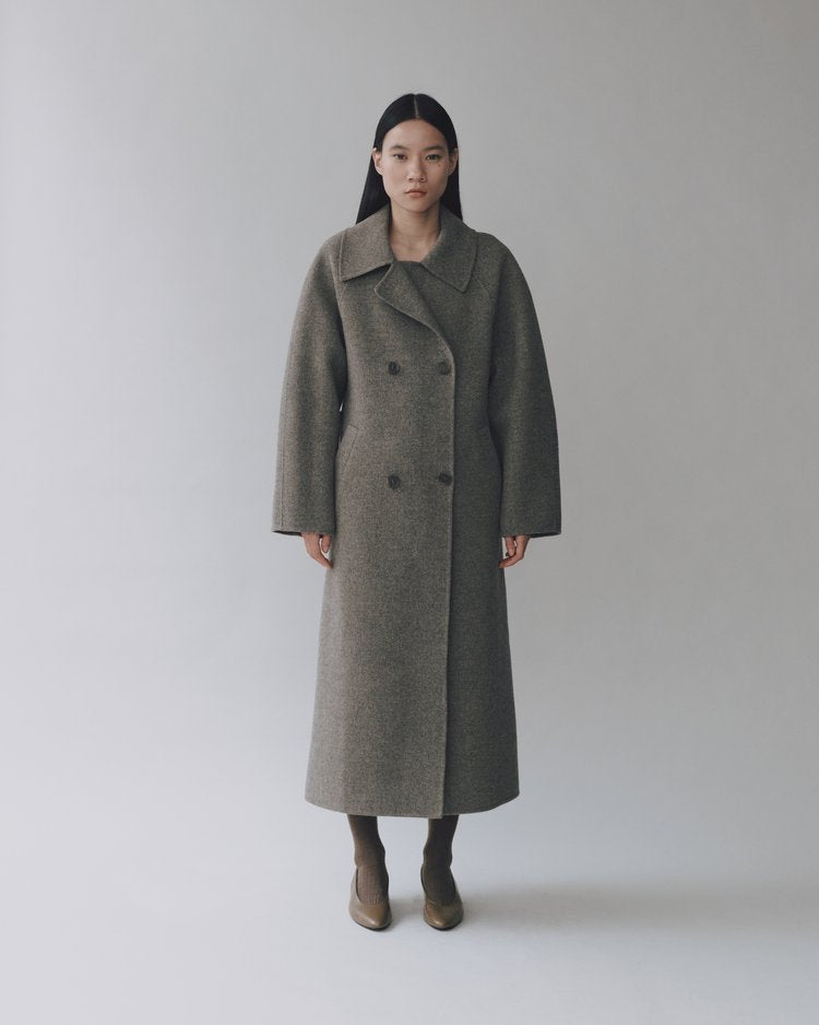 MIJEONG PARK Handmade Long Wool Coat | Khaki Gray LEO BOUTIQUE