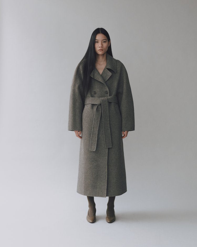 MIJEONG PARK Handmade Long Wool Coat | Khaki Gray LEO BOUTIQUE