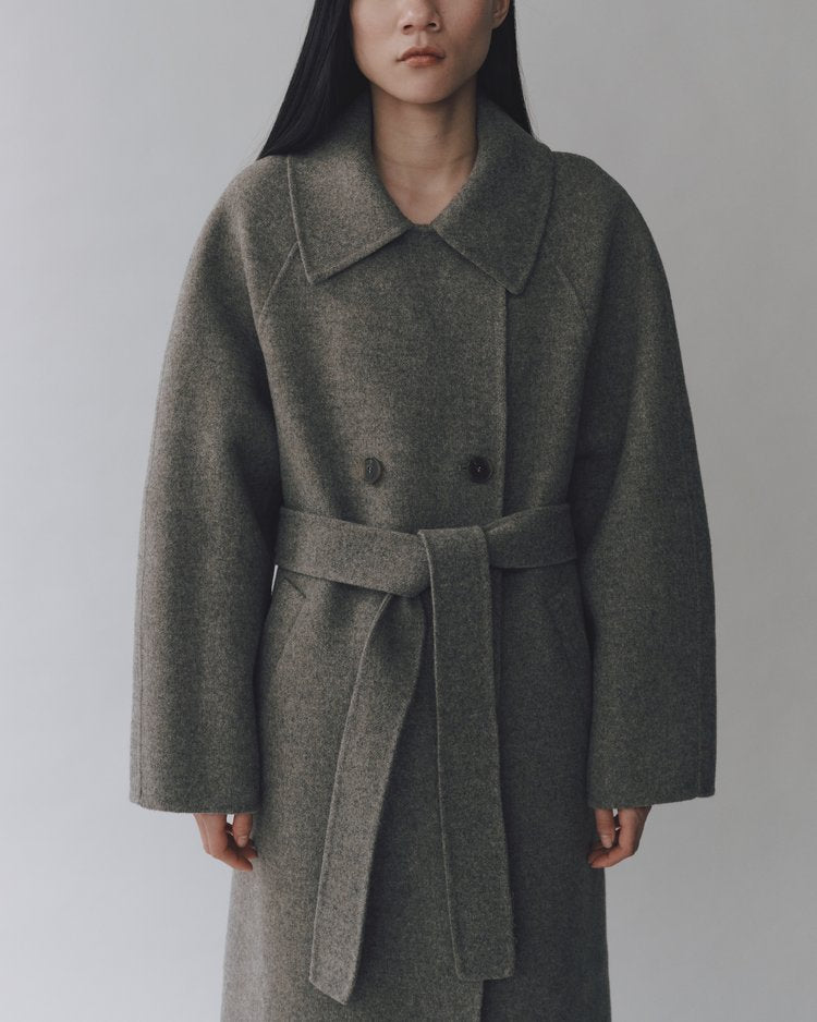 MIJEONG PARK Handmade Long Wool Coat | Khaki Gray LEO BOUTIQUE