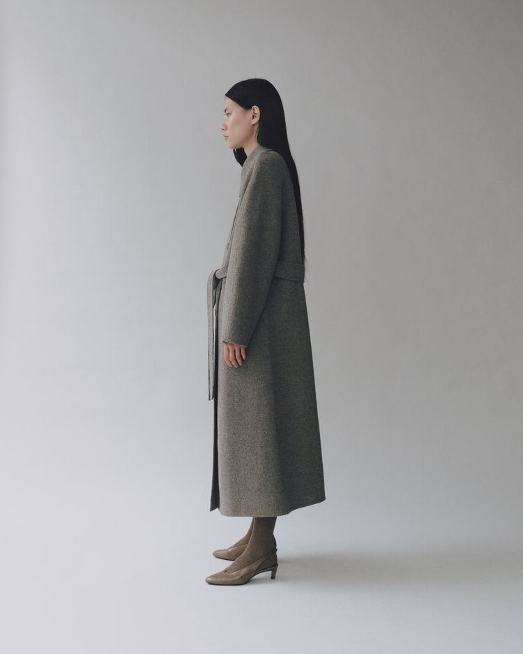 MIJEONG PARK Handmade Long Wool Coat | Khaki Gray LEO BOUTIQUE