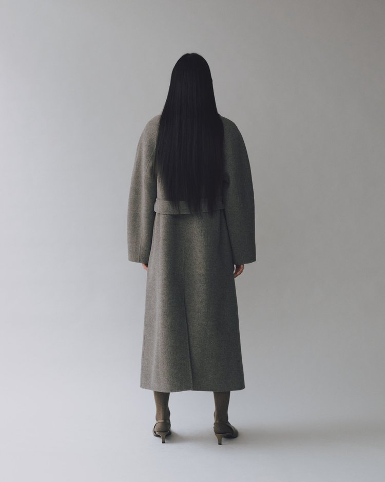 MIJEONG PARK Handmade Long Wool Coat | Khaki Gray LEO BOUTIQUE