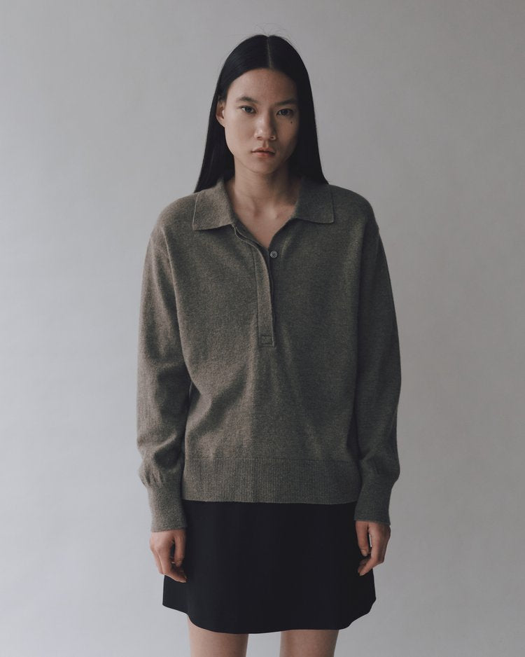 MIJEONG PARK Cashmere Blend Polo Sweater | Greige LEO BOUTIQUE