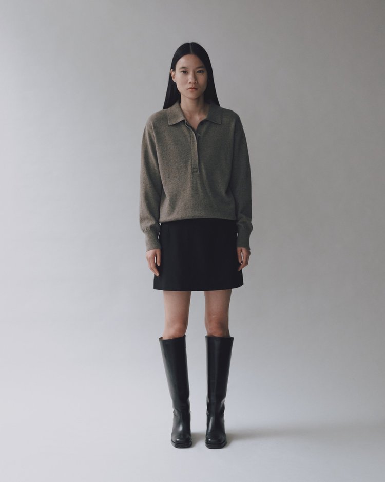 MIJEONG PARK Cashmere Blend Polo Sweater | Greige LEO BOUTIQUE