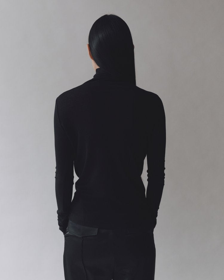 MIJEONG PARK Thin Ribbed Roll Neck Top | Black LEO BOUTIQUE