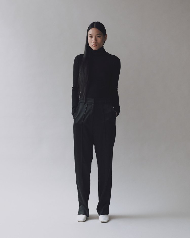 MIJEONG PARK Thin Ribbed Roll Neck Top | Black LEO BOUTIQUE