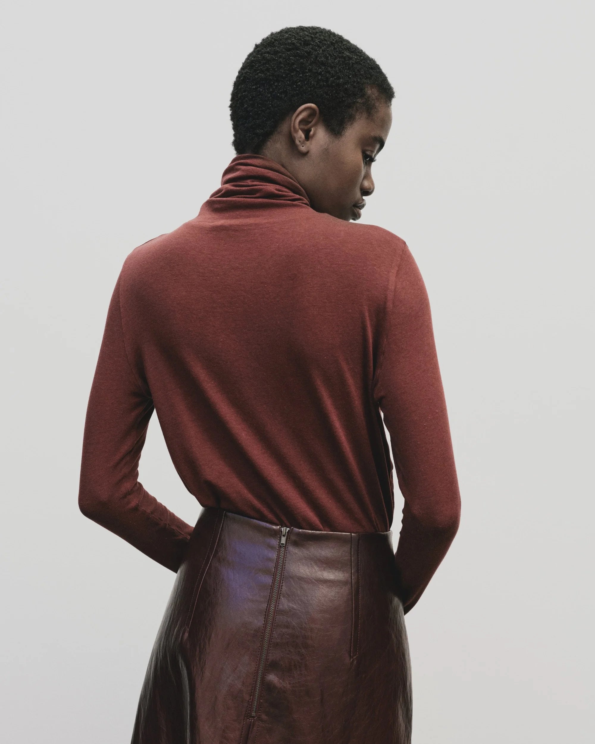 LEO BOUTIQUE Roll Neck Jersey Top | Burgundy MIJEONG PARK 