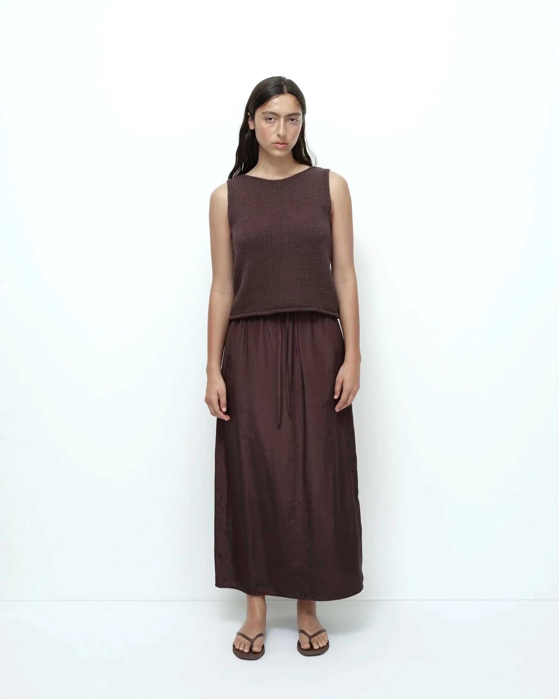 LEO BOUTIQUE Drawstring Midi Skirt | Dark Brown MIJEONG PARK