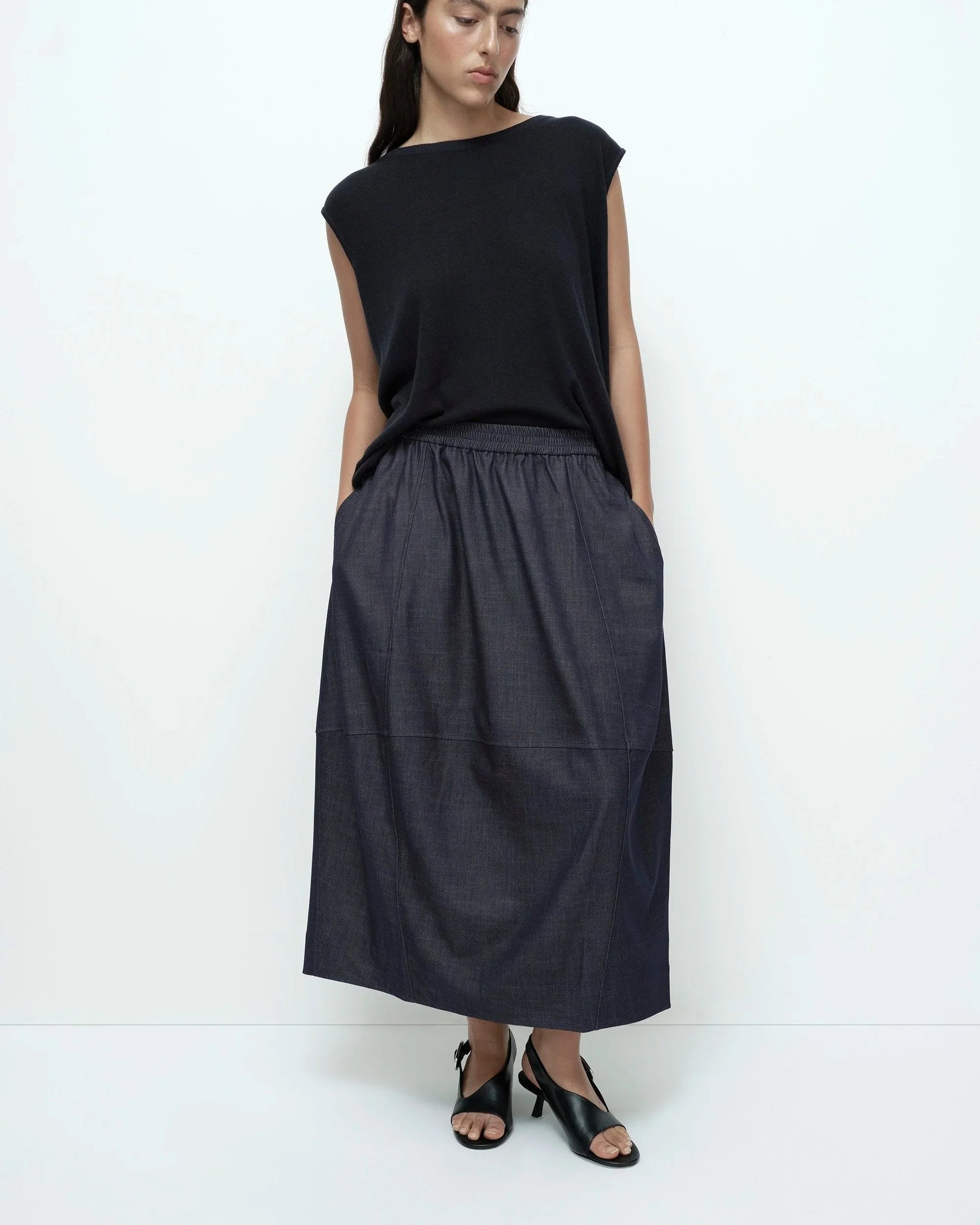 LEO BOUTIQUE Denim Balloon Midi Skirt | Denim MIJEONG PARK