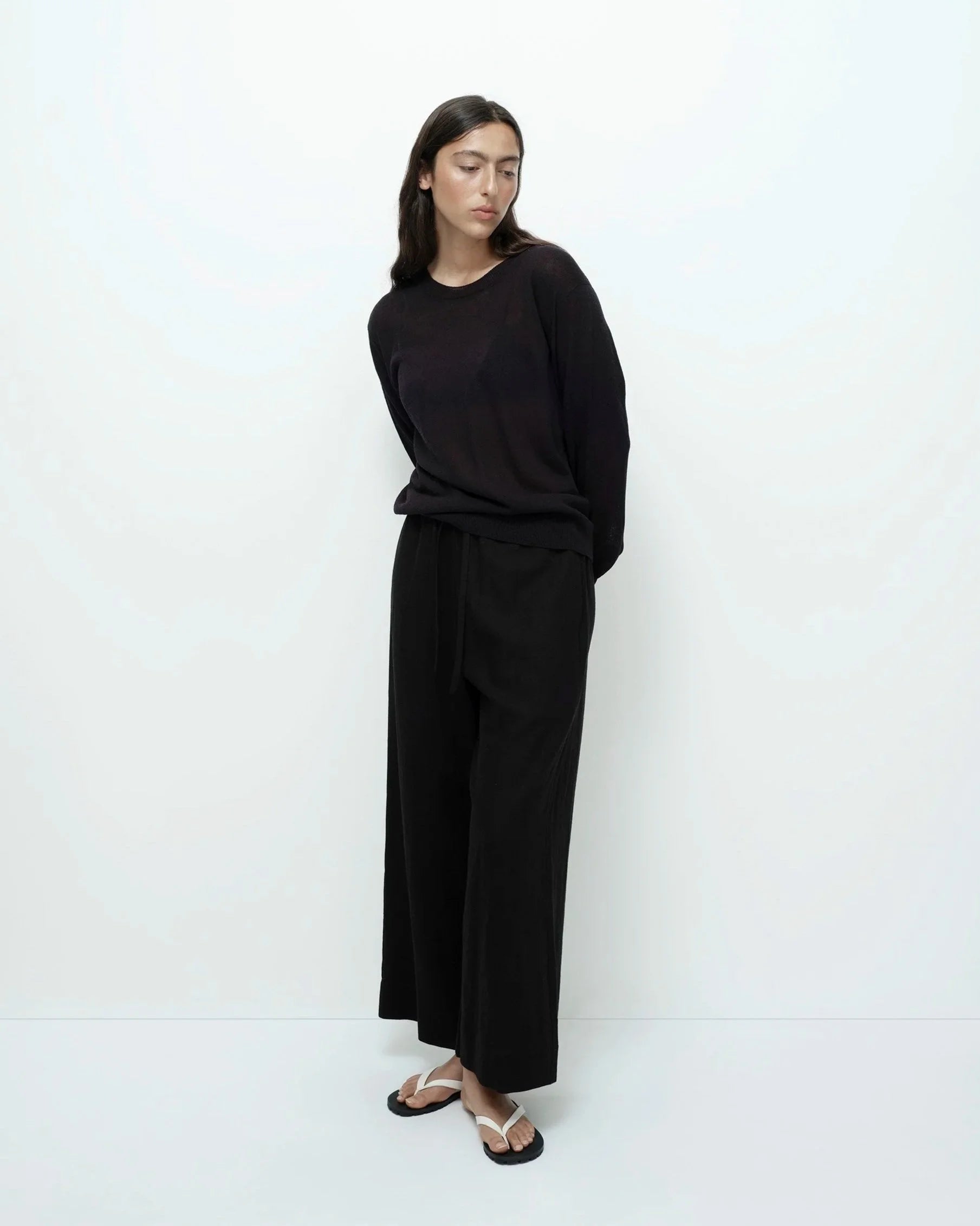LEO BOUTIQUE Semi Sheer Linen Blend Knit Top | Black MIJEONG PARK